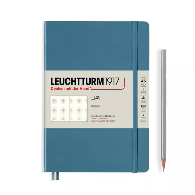 NOTATNIK A5 RISING COLOURS LEUCHTTURM1917, MIĘKKA OPRAWA, STONE BLUE (KAMIENNY BŁĘKIT) - Liniatura: w kropki