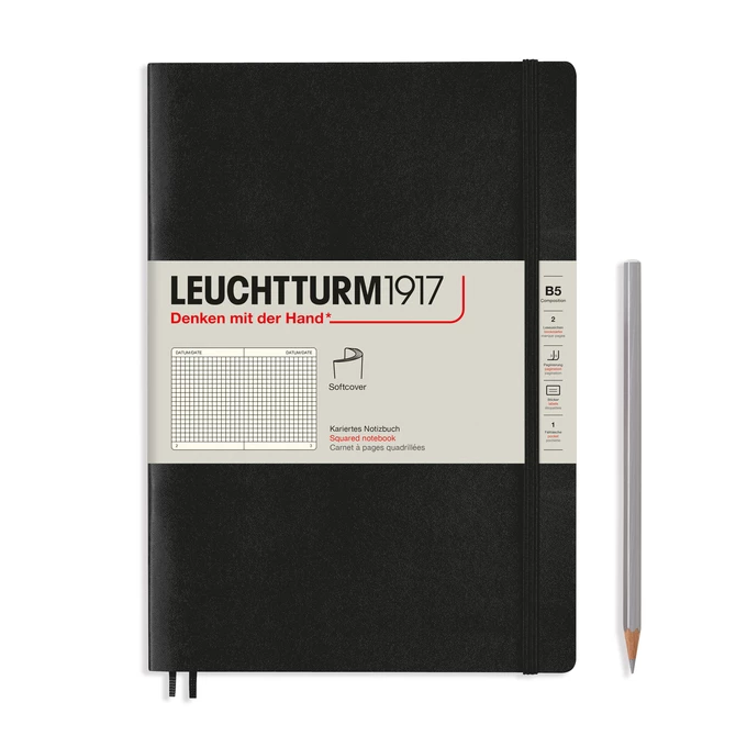NOTATNIK LEUCHTTURM1917 COMPOSITION (B5), MIĘKKA OPRAWA, CZARNY - Liniatura: w kratkę