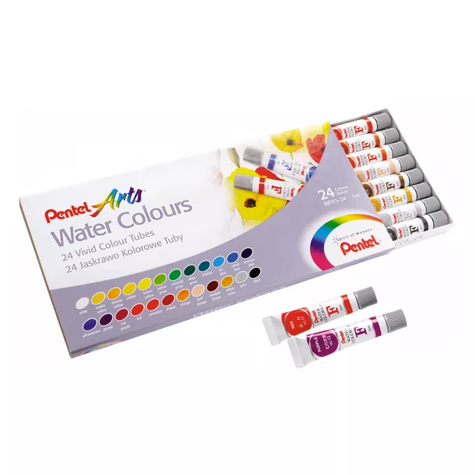 Farby akwarelowe w tubach Pentel, 24 kolory