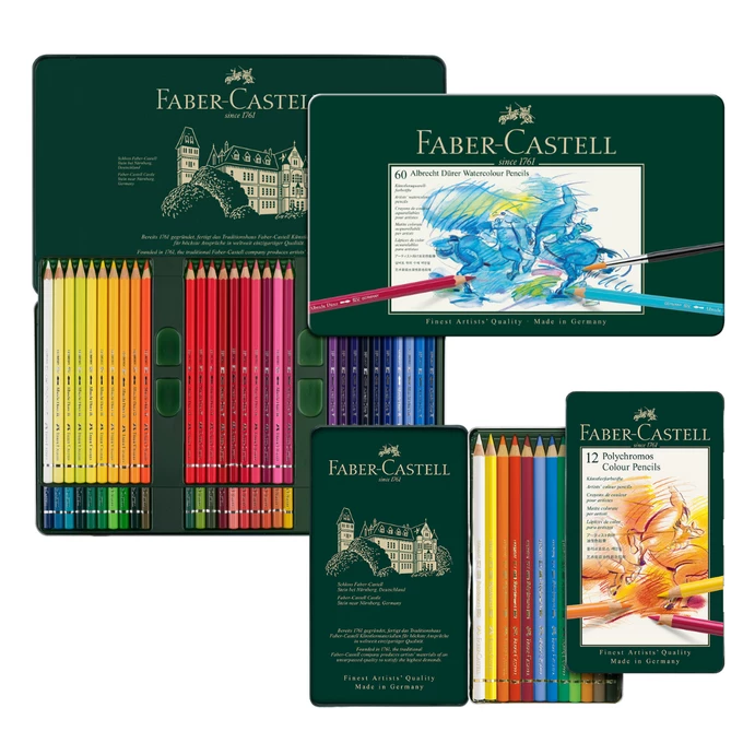 KREDKI AKWARELOWE ALBRECHT DURER FABER-CASTELL, 60 KOLORÓW + KREDKI POLYCHROMOS FABER-CASTELL, 12 KOLORÓW