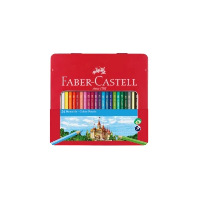 KREDKI ZAMEK FABER-CASTELL, 24 KOLORY W METALOWYM OPAKOWANIU