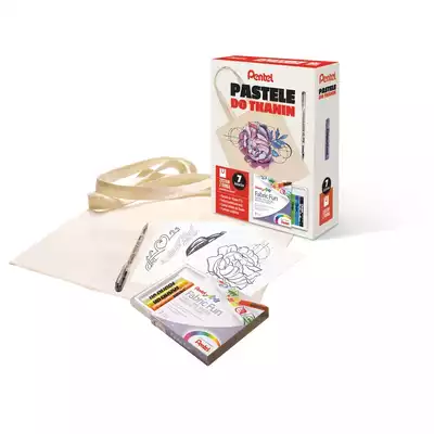 Zestaw kreatywny Pentel: 7 pasteli do tkanin, długopis, torba i szablony