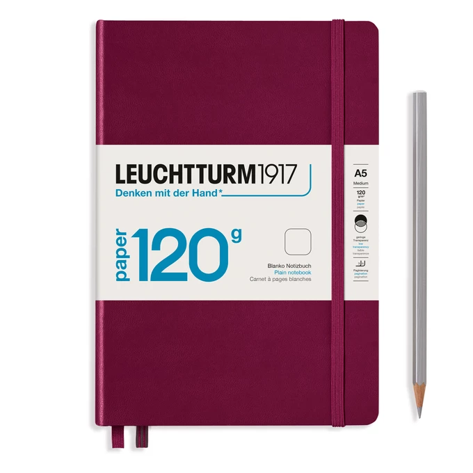 NOTATNIK 120 G LEUCHTTURM1917, MEDIUM A5, BORDOWY - Liniatura: gładki