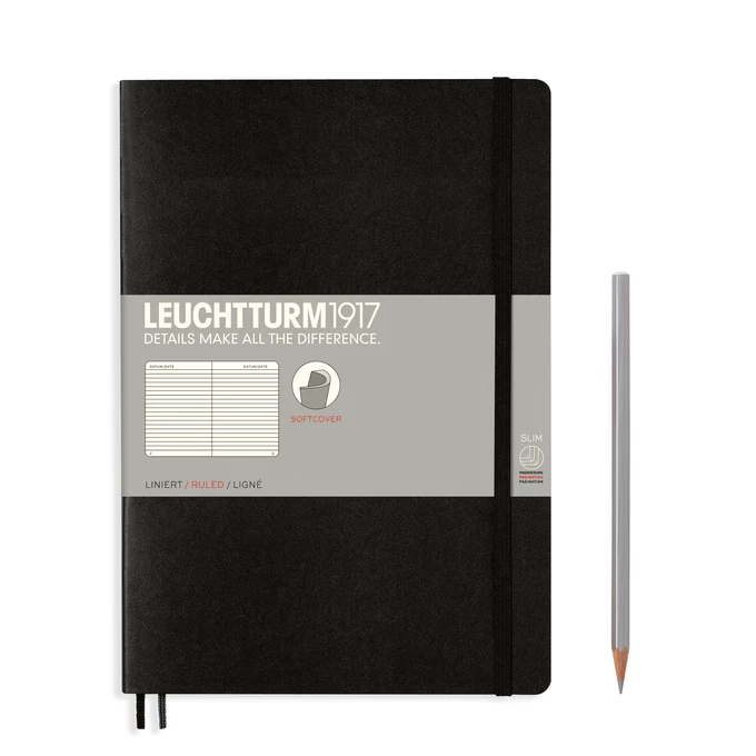 NOTATNIK LEUCHTTURM1917 COMPOSITION (B5), MIĘKKA OPRAWA, CZARNY - Liniatura: w linię