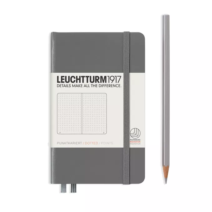 NOTATNIK LEUCHTTURM1917 POCKET (A6), TWARDA OPRAWA, ANTRACYTOWY - Liniatura: w kropki