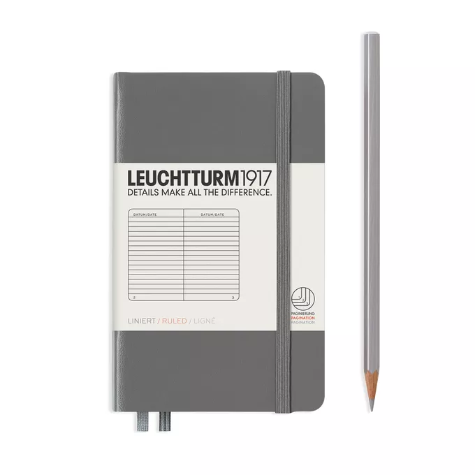 NOTATNIK LEUCHTTURM1917 POCKET (A6), TWARDA OPRAWA, ANTRACYTOWY - Liniatura: w linię