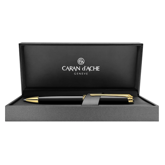Długopis Caran d'Ache Leman Ebony Black, pozłacany