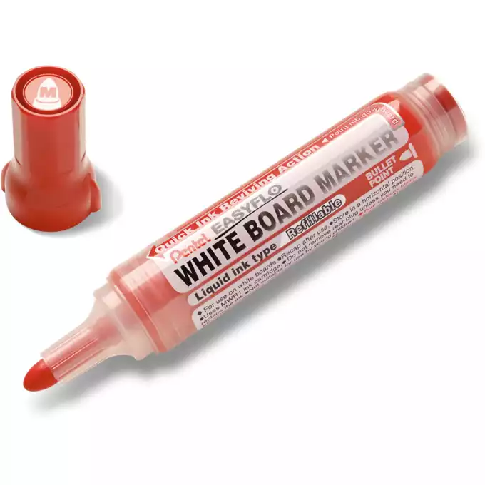 Marker Pentel do białych tablic, system ponownego napełniania, okrągła końcówka, kolor czerwony