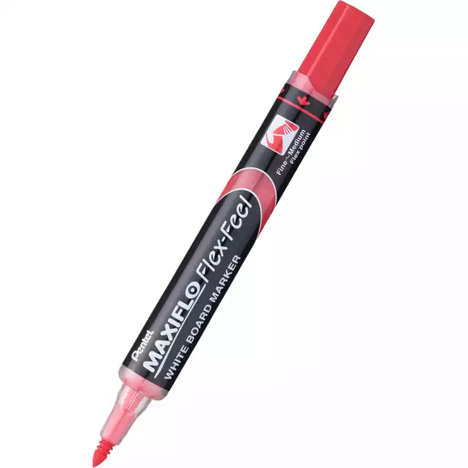 Marker z tłoczkiem Pentel Maxiflo do białych tablic, końcówka Flex Feel, kolor czerwony