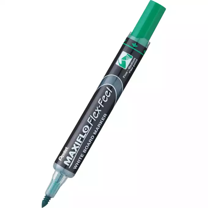 Marker z tłoczkiem Pentel Maxiflo do białych tablic, końcówka Flex Feel, kolor zielony