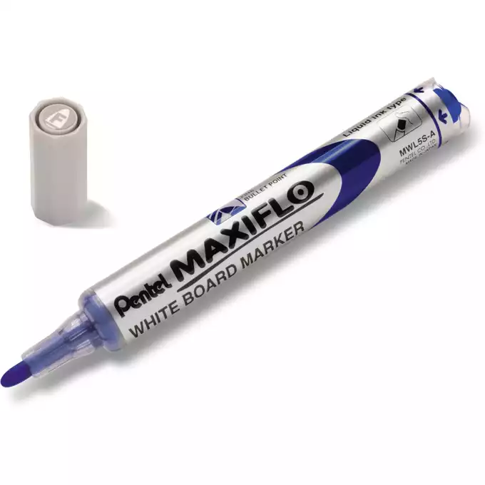Marker z tłoczkiem Pentel Maxiflo do białych tablic, okrągła końcówka, kolor niebieski