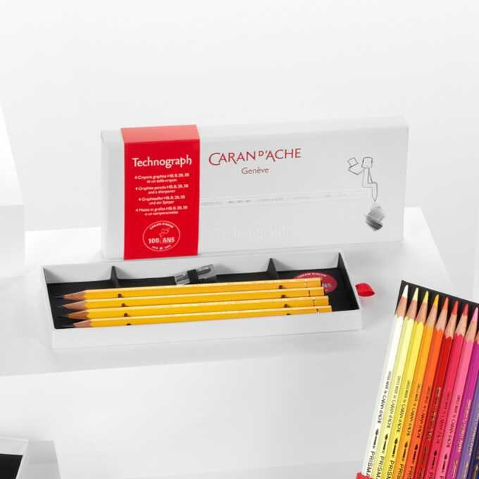 Ołówki Technograph Caran d'Ache w urodzinowej edycji limitowanej, 4 sztuki + temperówka