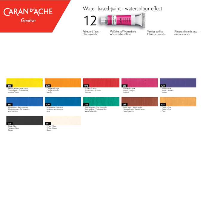 Farby w tubkach Caran d’Ache Gouache Studio, 12 kolorów + pędzelek