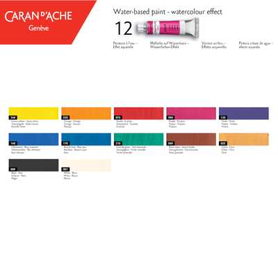 Farby w tubkach Caran d’Ache Gouache Studio, 8 kolorów + pędzelek