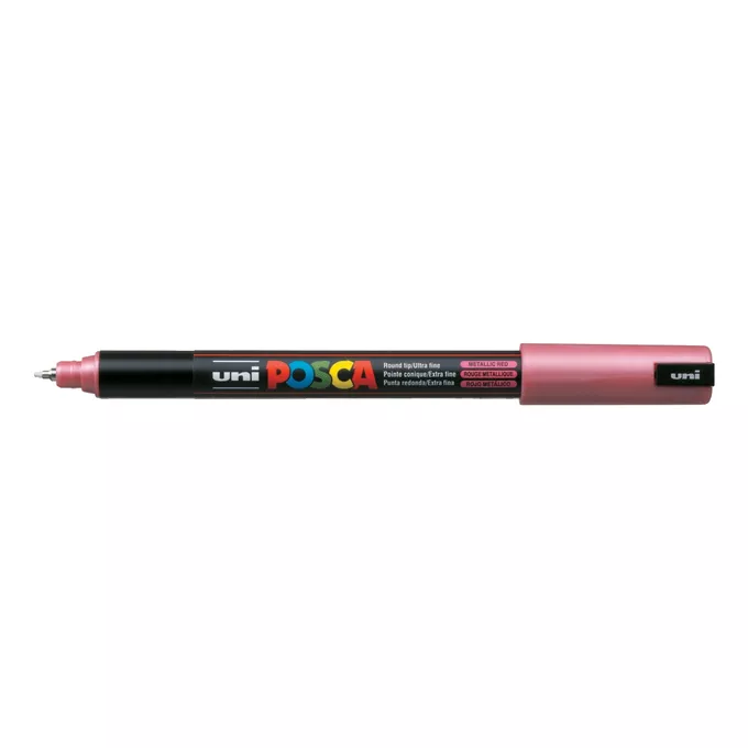 Marker uni POSCA PC-1MR z supercienką, precyzyjną końcówką igłową, metaliczny czerwony