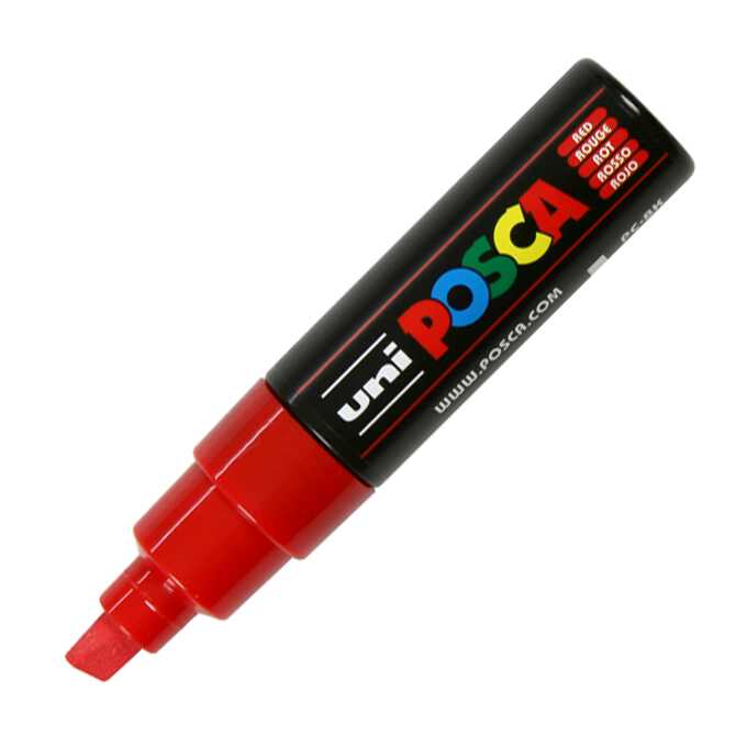 Marker uni POSCA PC-8K z szeroką, ściętą końcówką, czerwony