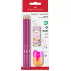OŁÓWKI FABER-CASTELL 1111 HB, KOLOROWE, 3 SZTUKI + GUMKA I TEMPERÓWKA