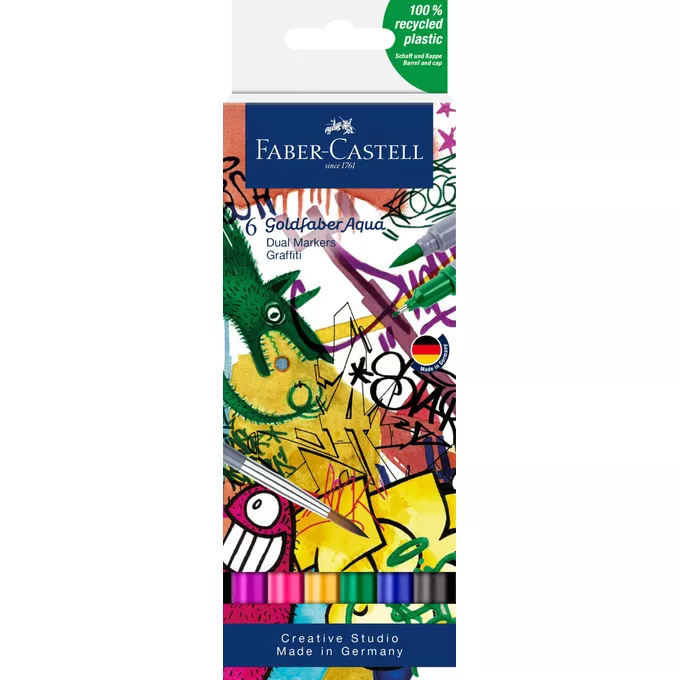 PISAKI AKWARELOWE FABER-CASTELL GOLDFABER AQUA, 6 KOLORÓW GRAFFITI