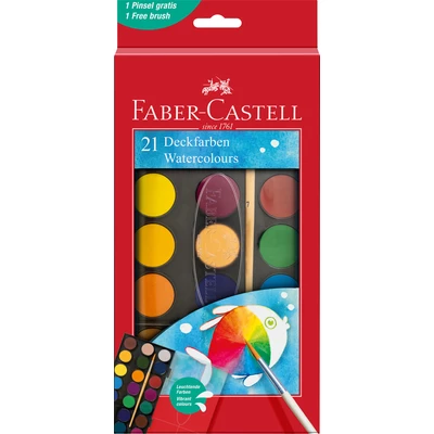 FARBY SZKOLNE FABER-CASTELL, 30 MM, KASETKA MAŁA 21 KOLORÓW + PĘDZELEK