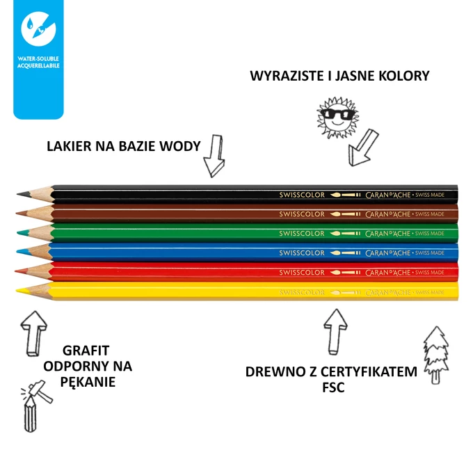 KREDKI AKWARELOWE SCHOOL LINE, CARAN DACHE, 6 KOLORÓW