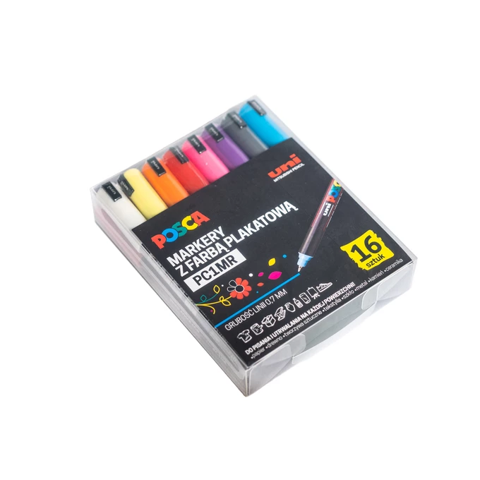 Markery uni POSCA PC-1MR Z SUPERCIENKĄ, PRECYZYJNĄ KOŃCÓWKĄ IGŁOWĄ, ZESTAW 16 SZT
