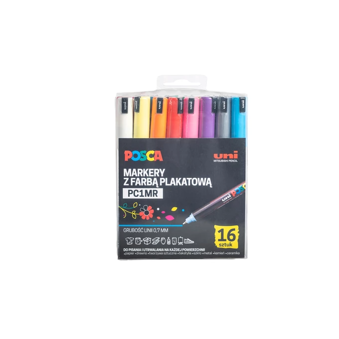 Markery uni POSCA PC-1MR Z SUPERCIENKĄ, PRECYZYJNĄ KOŃCÓWKĄ IGŁOWĄ, ZESTAW 16 SZT