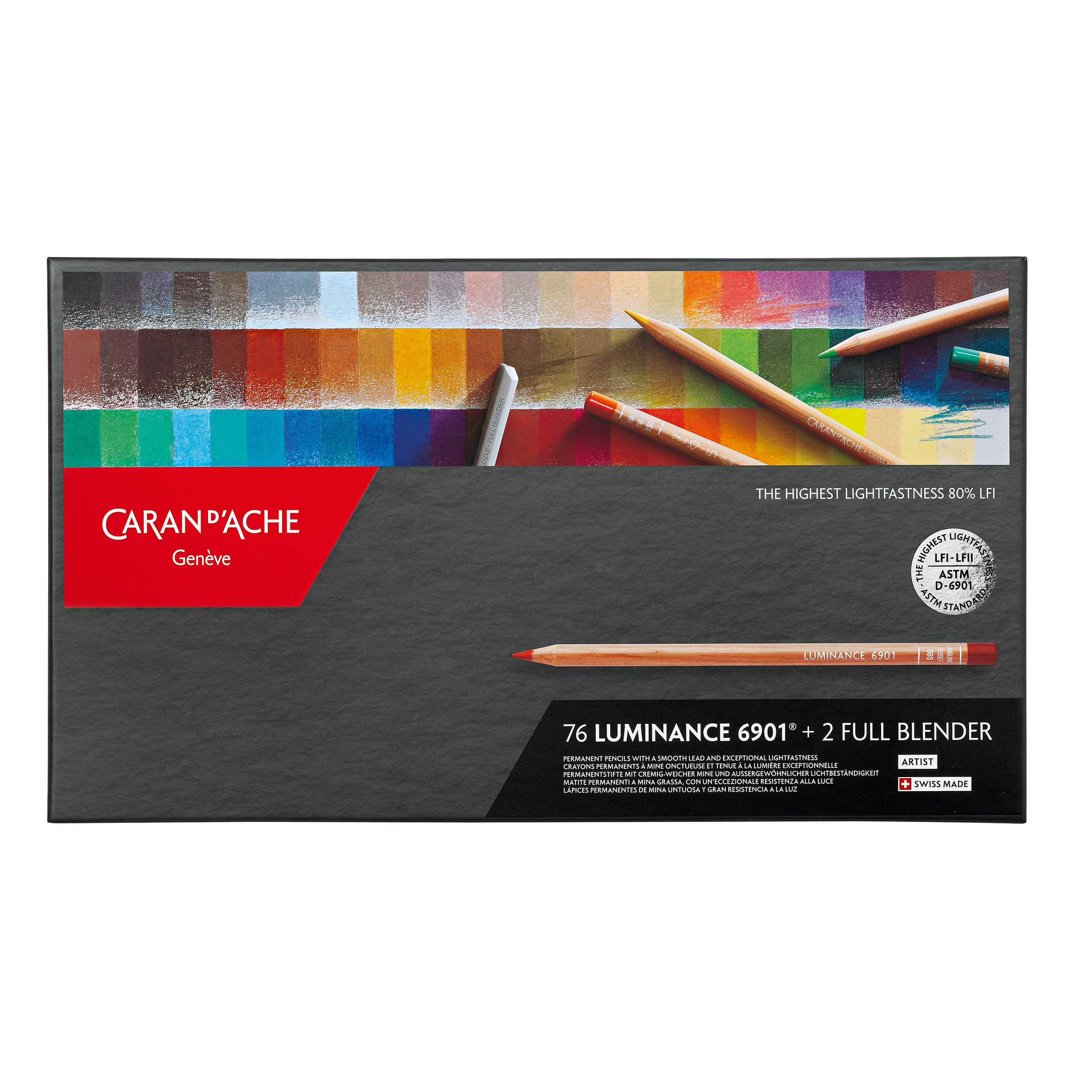 CARAN d'ACHE LUMINANCE 6901 76色セット Kredki Caran d'Ache Luminance 6901, 76 kolorów + 2 kredki blendujące
