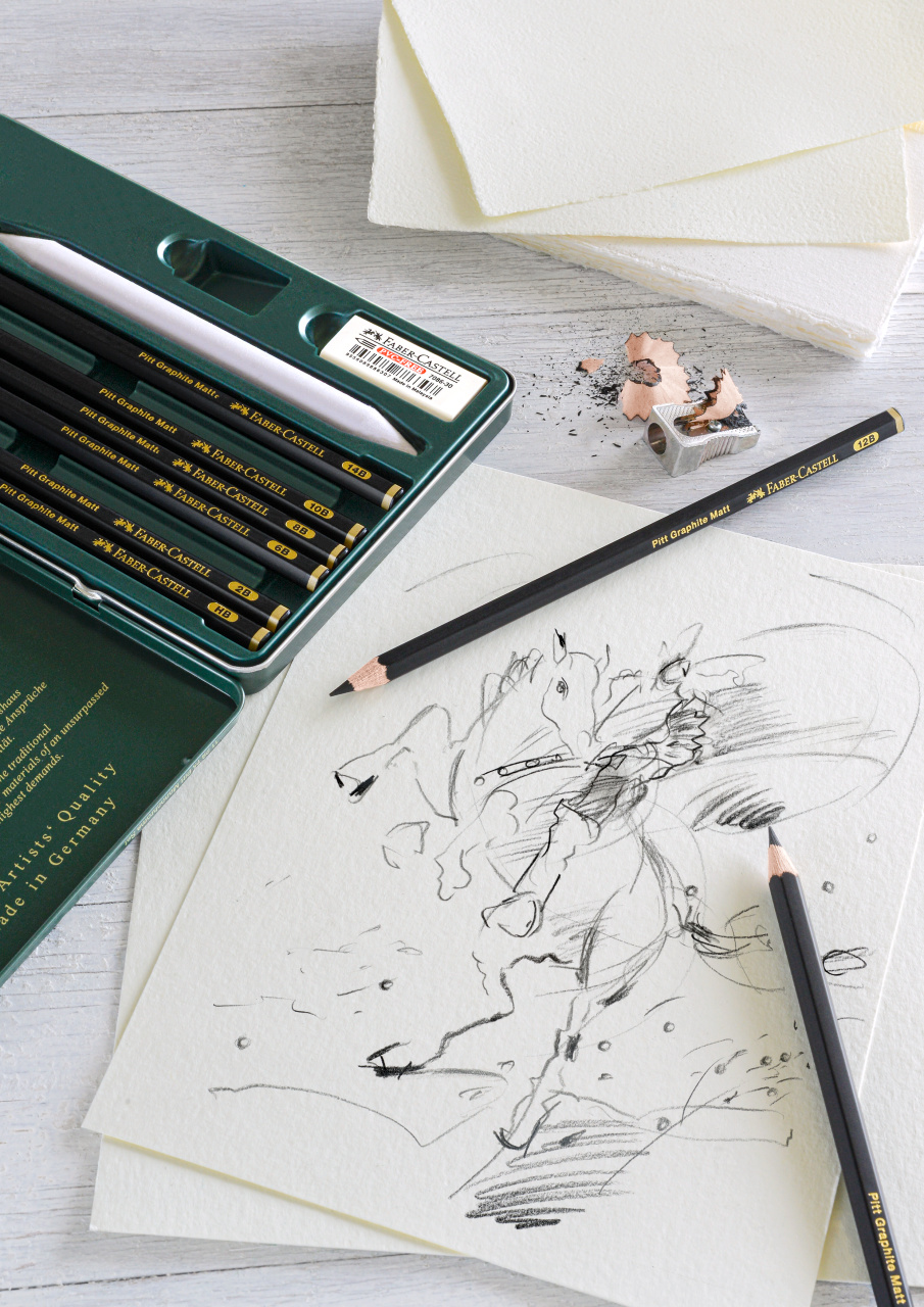 Crayons Graphite Faber-Castell Pitt Matt 14B - Boîte 12 - Noir Mat - Pour Dessin Artistique